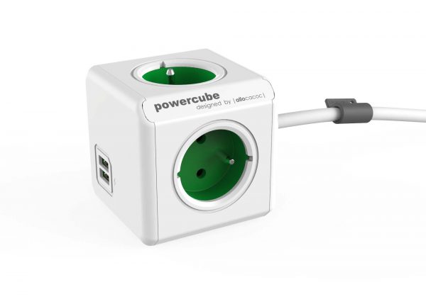 Power Cube hosszabbító kábel 4 aljzattal és 2 USB porttal zöld 1.5 m 85812