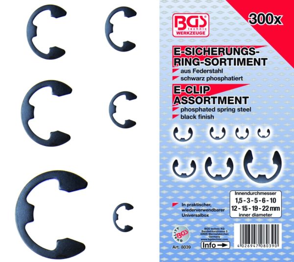 BGS E alakú biztosító gyűrű készlet 300-részes BGS-8039