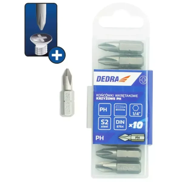 Dedra Csavarhúzó bitek Phillips PH0x25mm, 10db műanyag doboz 18A02PH00-10