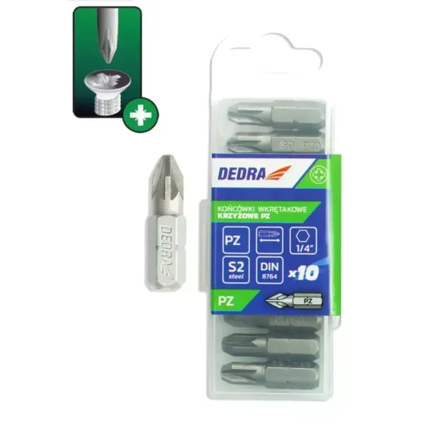 Dedra Csavarhúzó bitek Pozidriv PZ1x25mm, 10db műanyag doboz 18A01PZ10-10
